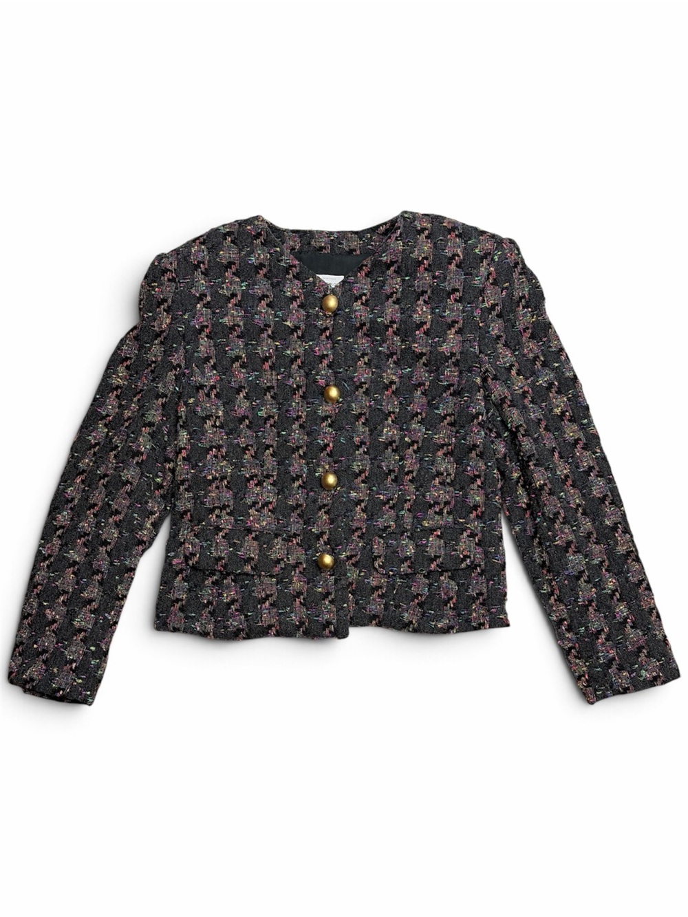 United Colors of Benetton Collarless Cropped Tweed Jacket Italian Size 42 /US M